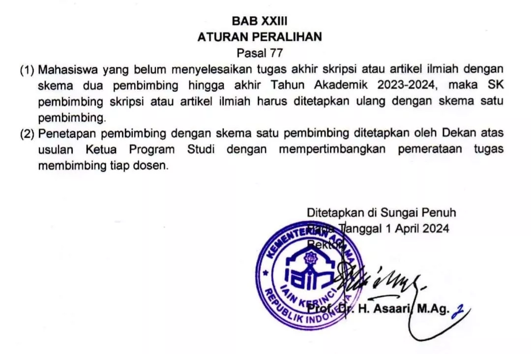 Peralihan dari 2 Pembimbing Menjadi 1 Pembimbing