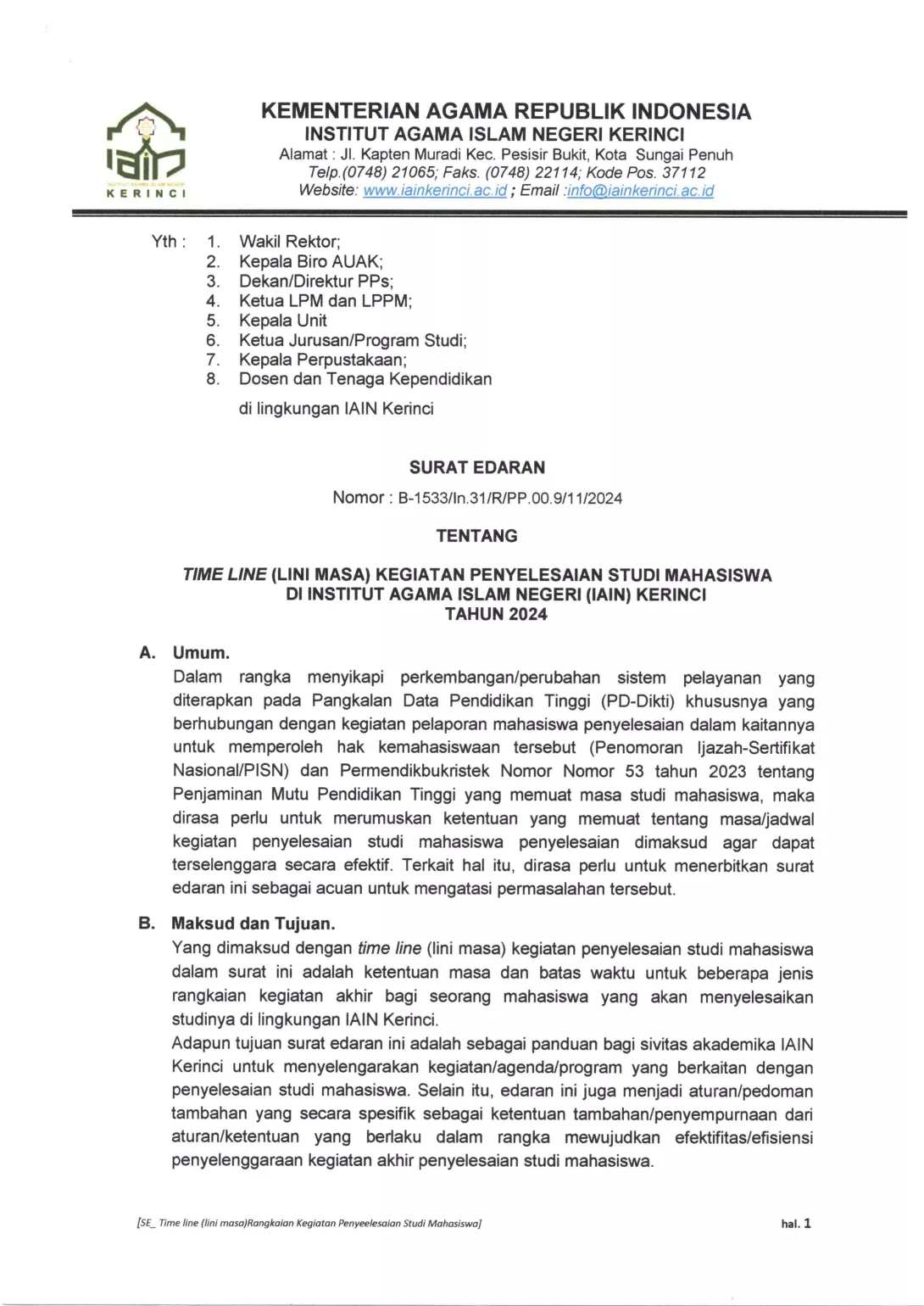 SE NO. B-1533 Tahun 2024